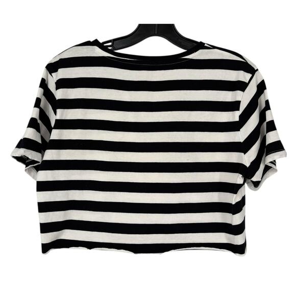 Vintage 90s Guess Cropped Tee Shirt Logo Black White Stripe Large Womens - Picture 2 of 5
